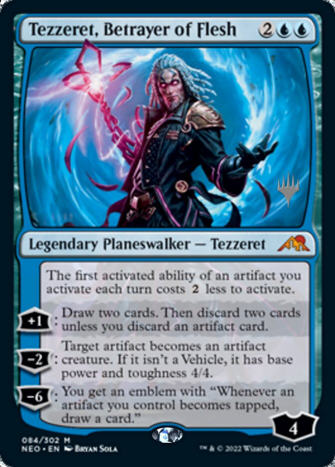 {R} Tezzeret, Betrayer of Flesh (Promo Pack) [Kamigawa: Neon Dynasty Promos][PP NEO 084]