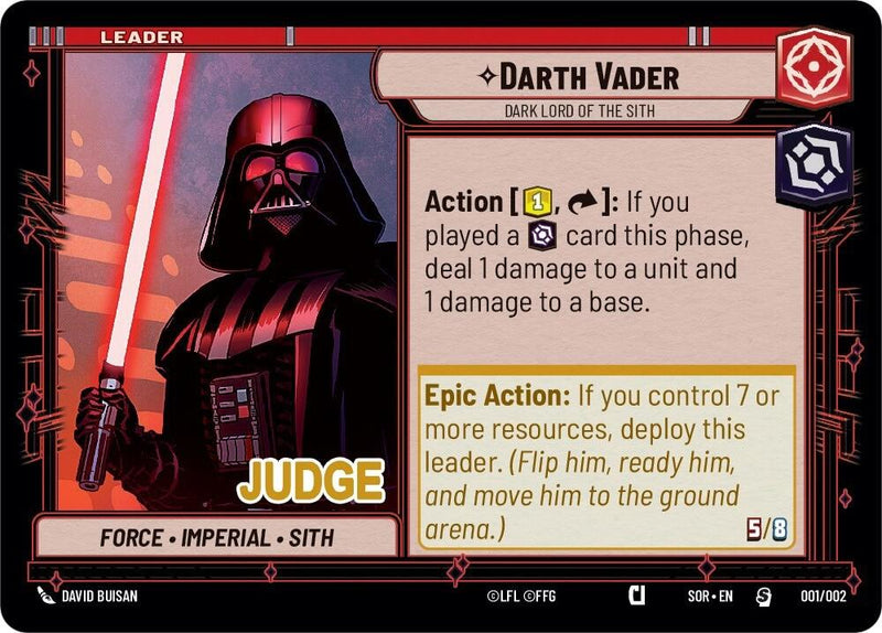 {SW-L} Darth Vader - Dark Lord of the Sith (Judge Promo) (001/002) [Spark of Rebellion Promos]