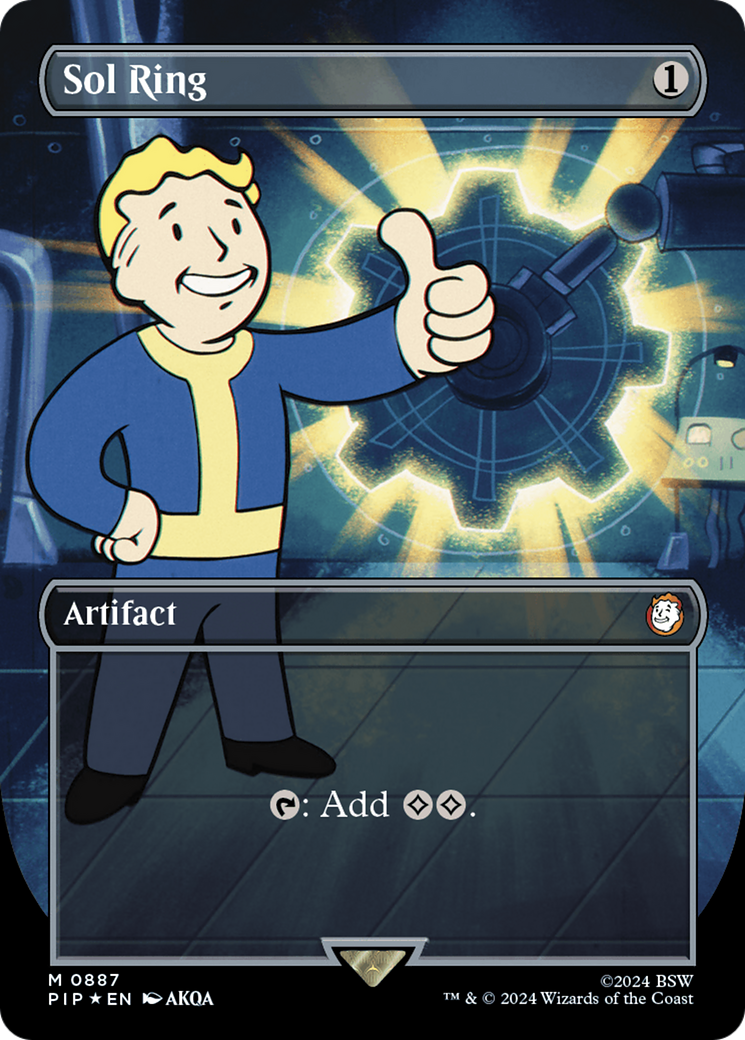 {R} Sol Ring (Borderless) (Surge Foil) [Fallout][PIP 887]