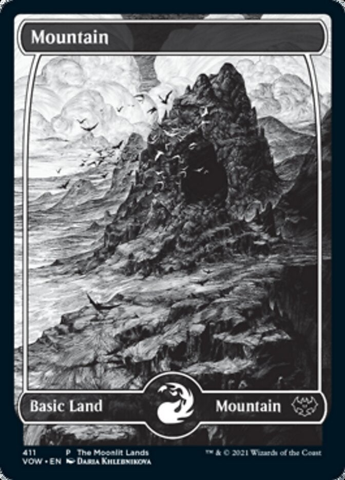 {B}[PA VOW 411] Mountain (The Moonlit Lands) (Foil Etched) [Innistrad: Crimson Vow Promos]