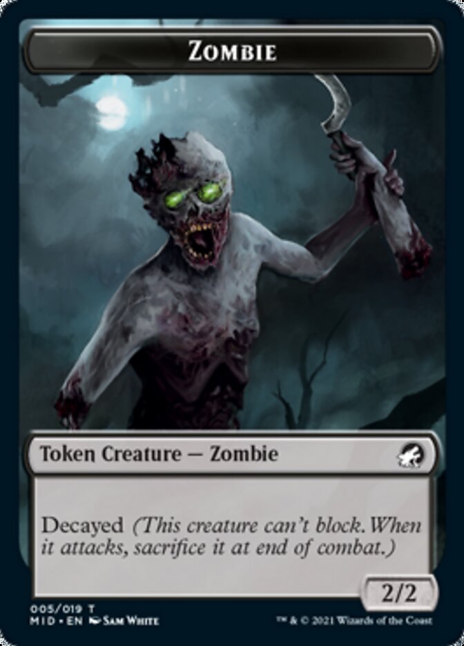 {T} Zombie (005) // Wrenn and Seven Emblem Double-sided Token [Innistrad: Midnight Hunt Tokens][TMID 005]