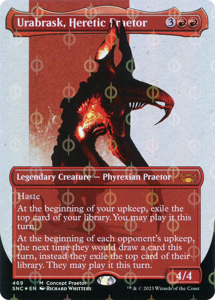 {R} Urabrask, Heretic Praetor (Borderless Concept Preators Step-and-Compleat Foil) [Streets of New Capenna][SNC 469]