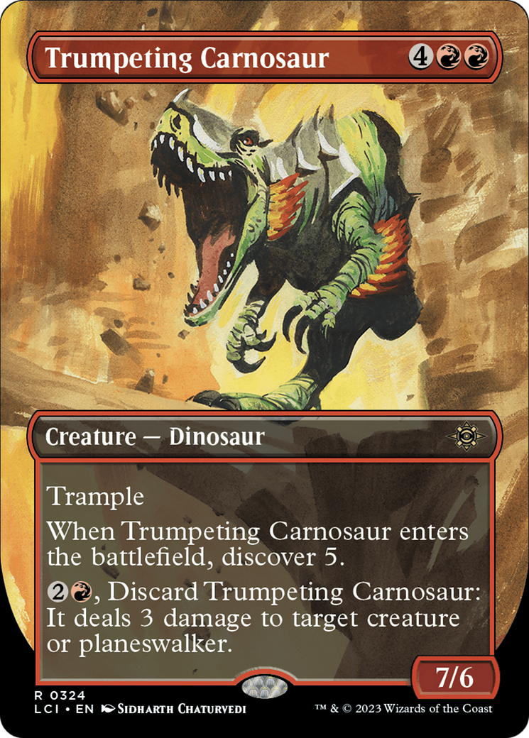 {@R} Trumpeting Carnosaur (Borderless) [The Lost Caverns of Ixalan][LCI 324]