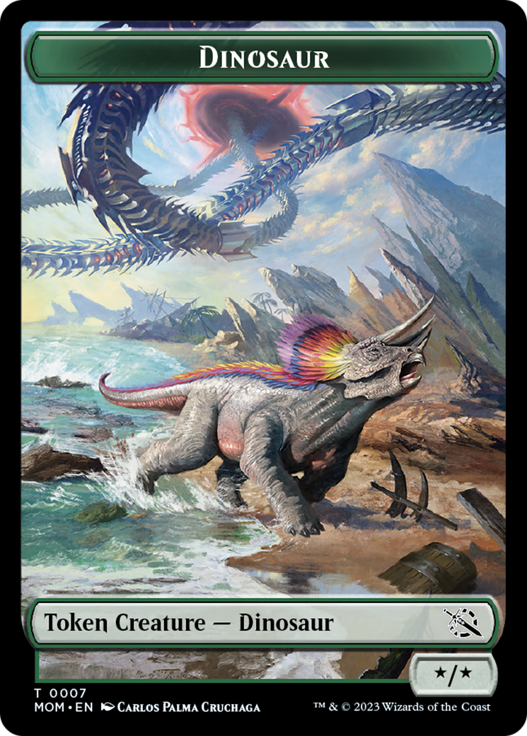 {T} Warrior // Dinosaur Double-Sided Token [March of the Machine Tokens][TMOM 15//7]