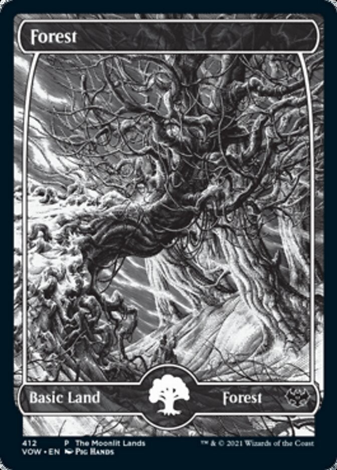 {B}[PA VOW 412] Forest (The Moonlit Lands) (Foil Etched) [Innistrad: Crimson Vow Promos]