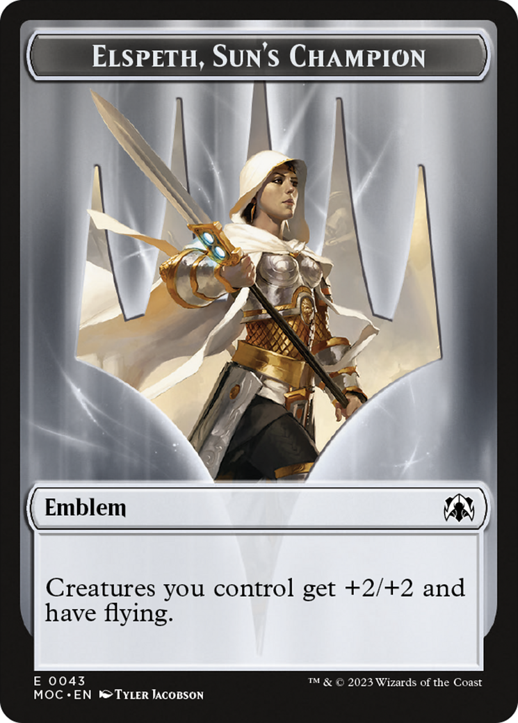 {T} Warrior // Elspeth, Sun's Champion Emblem Double-Sided Token [March of the Machine Commander Tokens][TMOC 010]