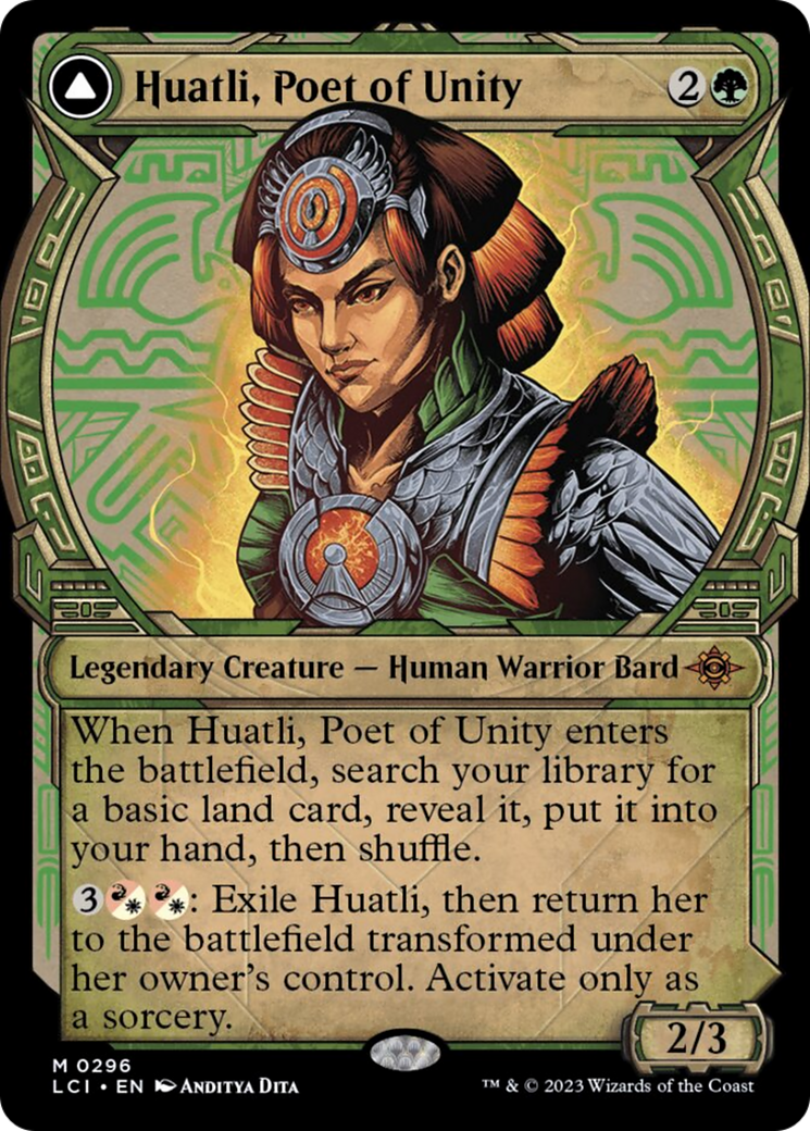 {@R} Huatli, Poet of Unity // Roar of the Fifth People (Showcase) [The Lost Caverns of Ixalan][LCI 296]