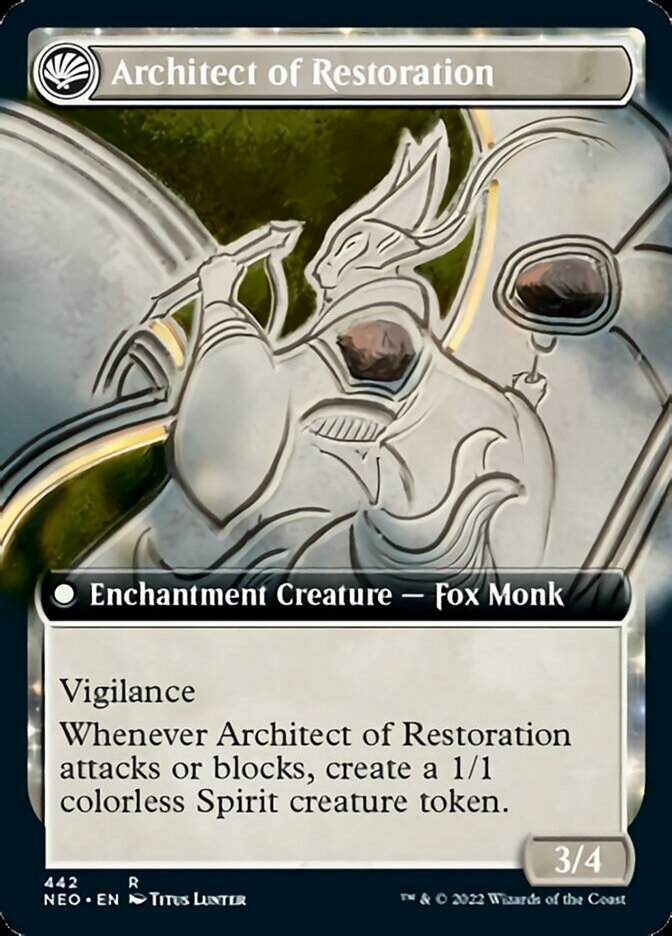 {R} The Restoration of Eiganjo // Architect of Restoration (Extended Art) [Kamigawa: Neon Dynasty][NEO 442]