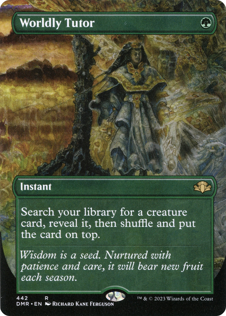 {R} Worldly Tutor (Borderless Alternate Art) [Dominaria Remastered][DMR 442]